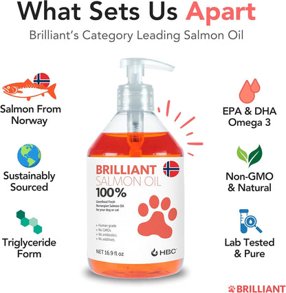 Salmon Oil for Dogs – Healthy Skin & Coat, All Natural Norwegian Fish Oil Food Supplement for Pets, Omega-3 EPA DHA – 16.9 oz