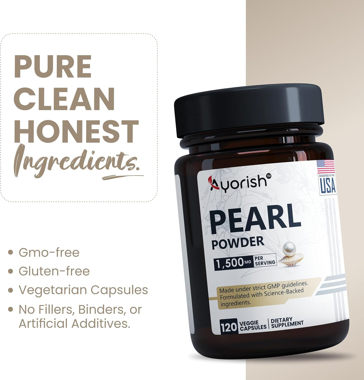 Pearl Powder Capsules 1500mg | Organic Pure Levigated Pearl Powder Supplement - görsel 6