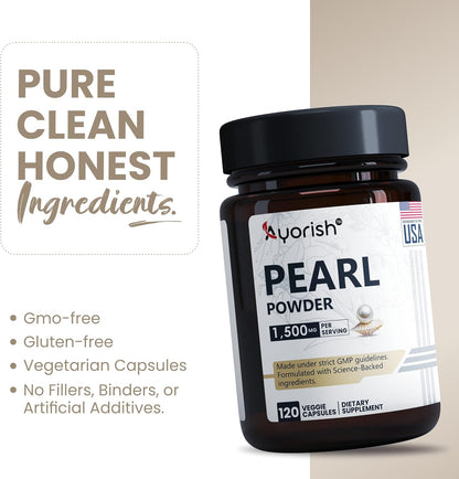 Pearl Powder Capsules 1500mg | Organic Pure Levigated Pearl Powder Supplement