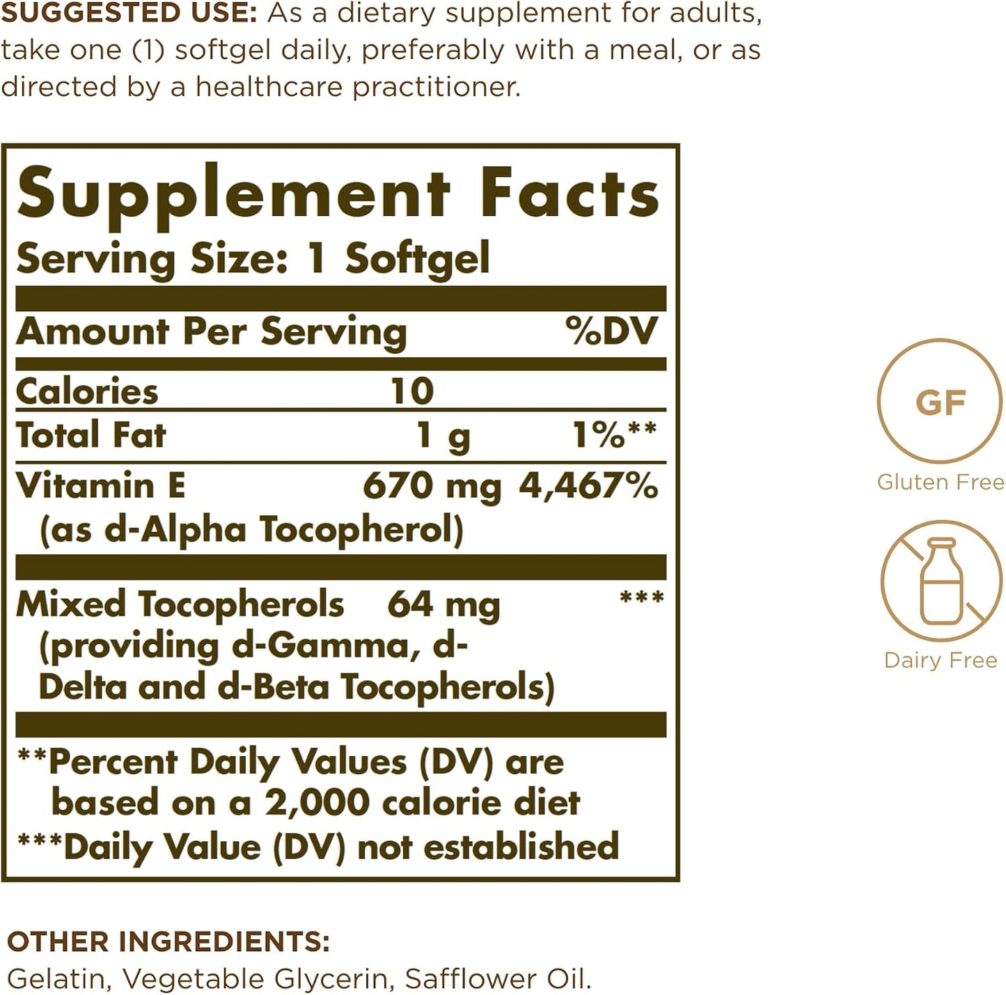 Solgar Vitamin E 670 mg (1000 IU) - 100 Softgels (Pack of 2) - Naturally Sourced - Gluten-free, Dairy-free - görsel 2