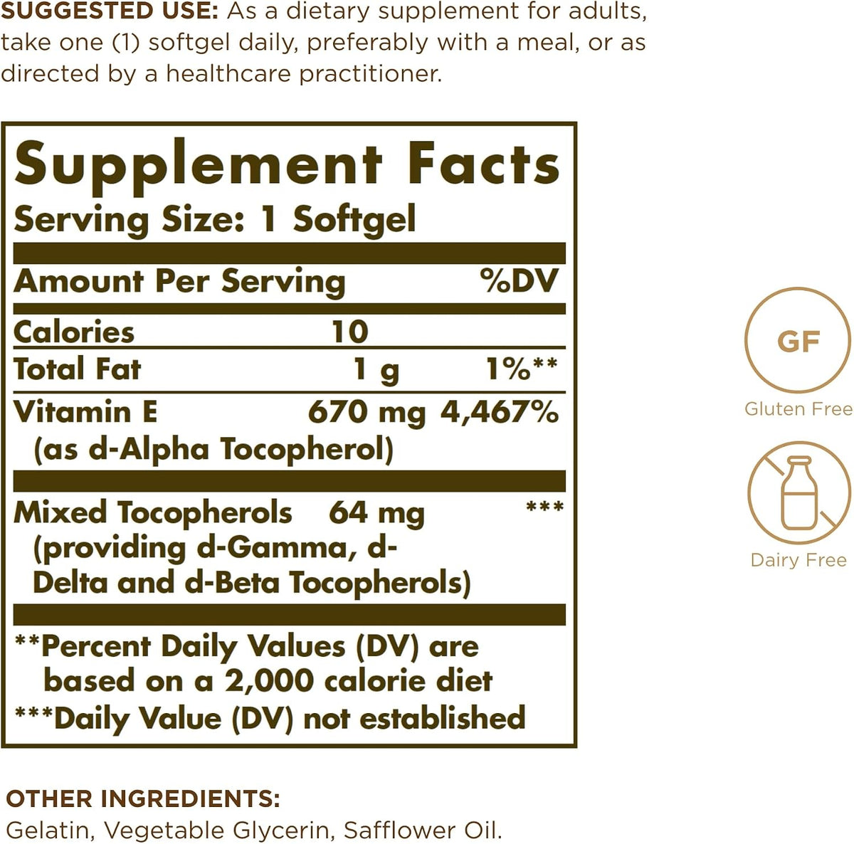 Solgar Vitamin E 670 mg (1000 IU) - 100 Softgels (Pack of 2) - Naturally Sourced - Gluten-free, Dairy-free - görsel 2
