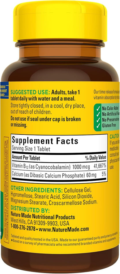 Nature Made Vitamin B12 1000 mcg Time Release Tablets, 75 Tablets