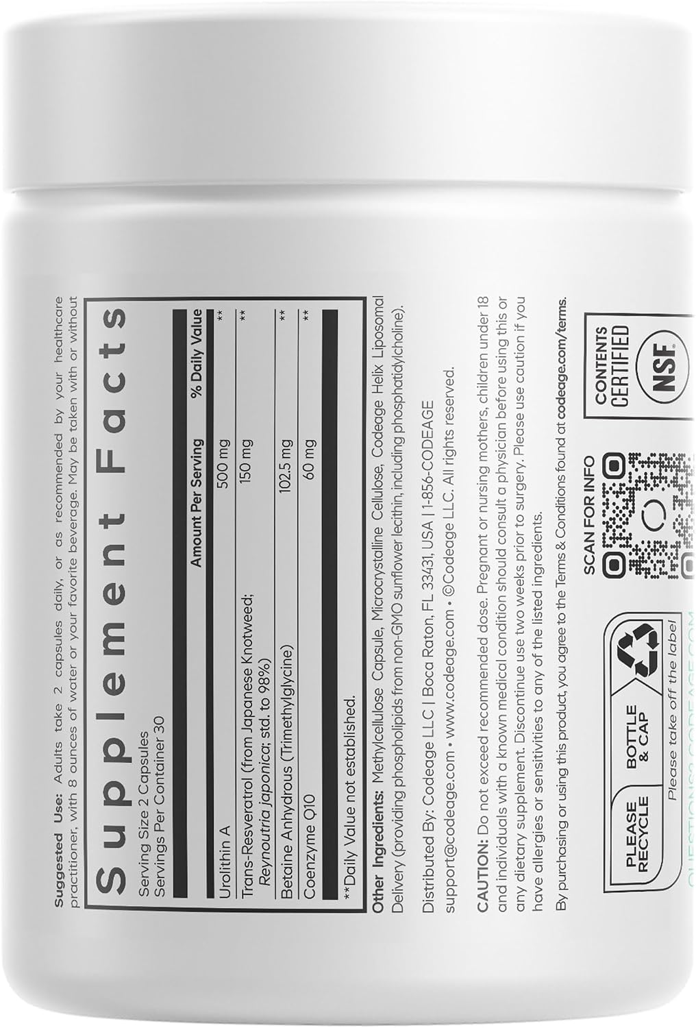 Codeage Liposomal Urolithin A Supplement 500mg Per Serving + Resveratrol, Betaine, CoQ10, Ellagitannins - A New Frontier Beyond NADH, NMN, NAD, NR, and PQQ Vitamins - Bio-available - 60 Capsules - görsel 9