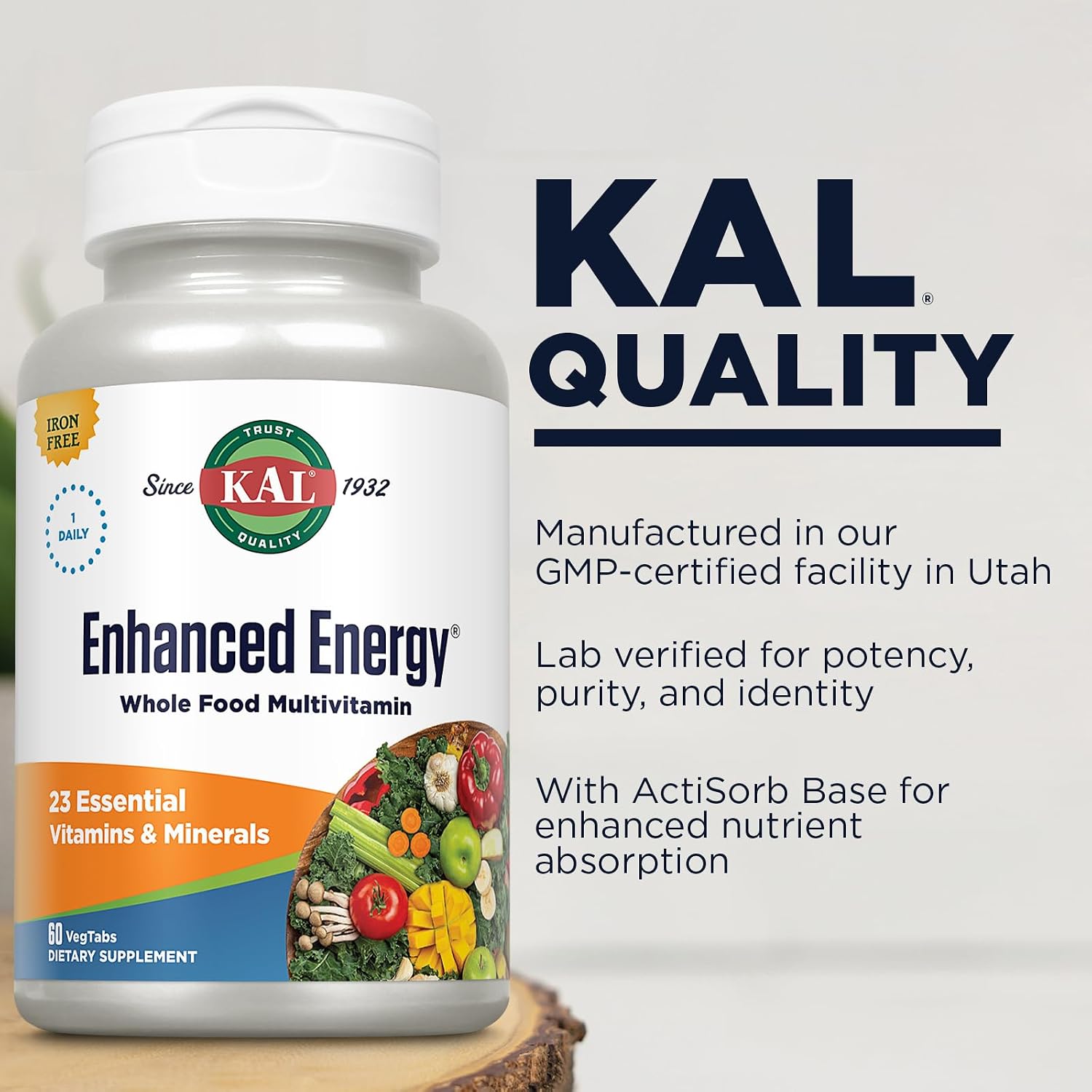 KAL Enhanced Energy Supplement - Whole Food Multivitamin for Men & Women, 60 Veg Tablets - görsel 4
