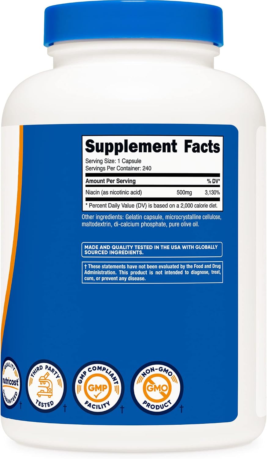 Nutricost Niacin (Vitamin B3) 500mg, 240 Capsules (3 Bottles) – Niacin Flush - görsel 6
