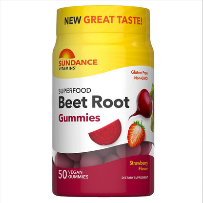 Sundance Beetroot Gummies - Superfood with Black Pepper, Strawberry Flavour - 50 Count - Vegan, Non-GMO & Gluten-free