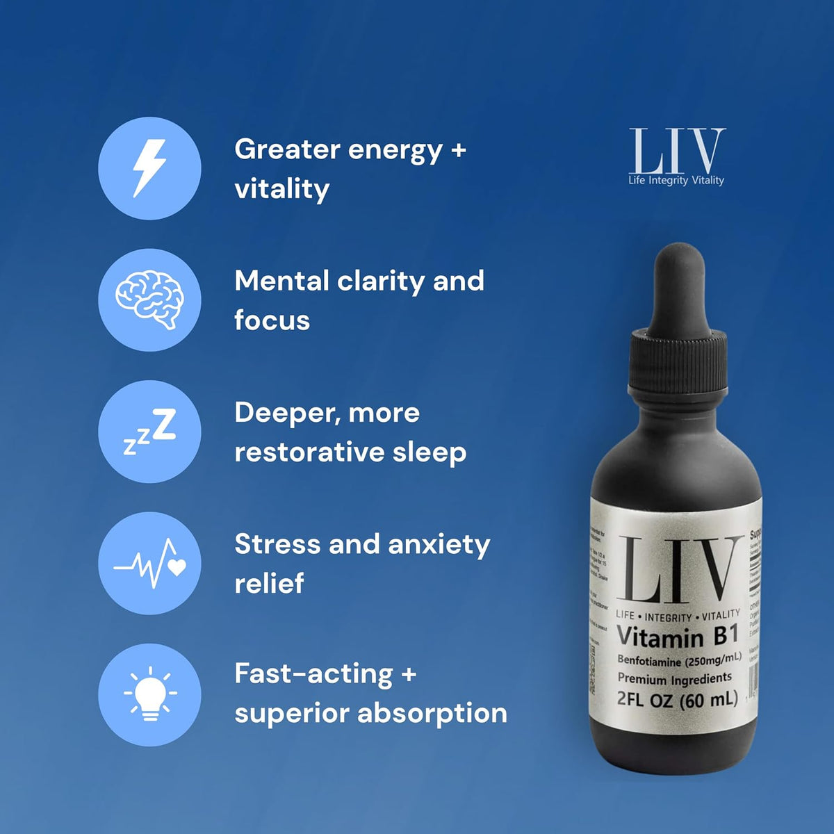 LIV Vitamin B1 Liquid – Thiamine & Benfotiamine Supplement – Fast-Absorbing Liquid Drops – 60 ml - görsel 3