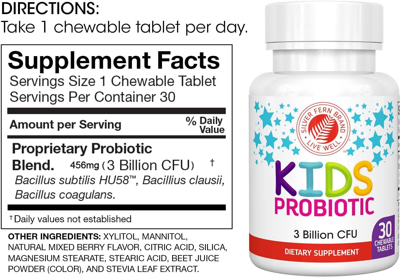 Silver Fern Brand Kids Ultimate Probiotic - 2 Bottles - 30 Chewable Tablets Each - Sugar & Gluten-free - Children's Food Supplement - DNA & Survivability Verified - Digestive & Immune Support - görsel 2