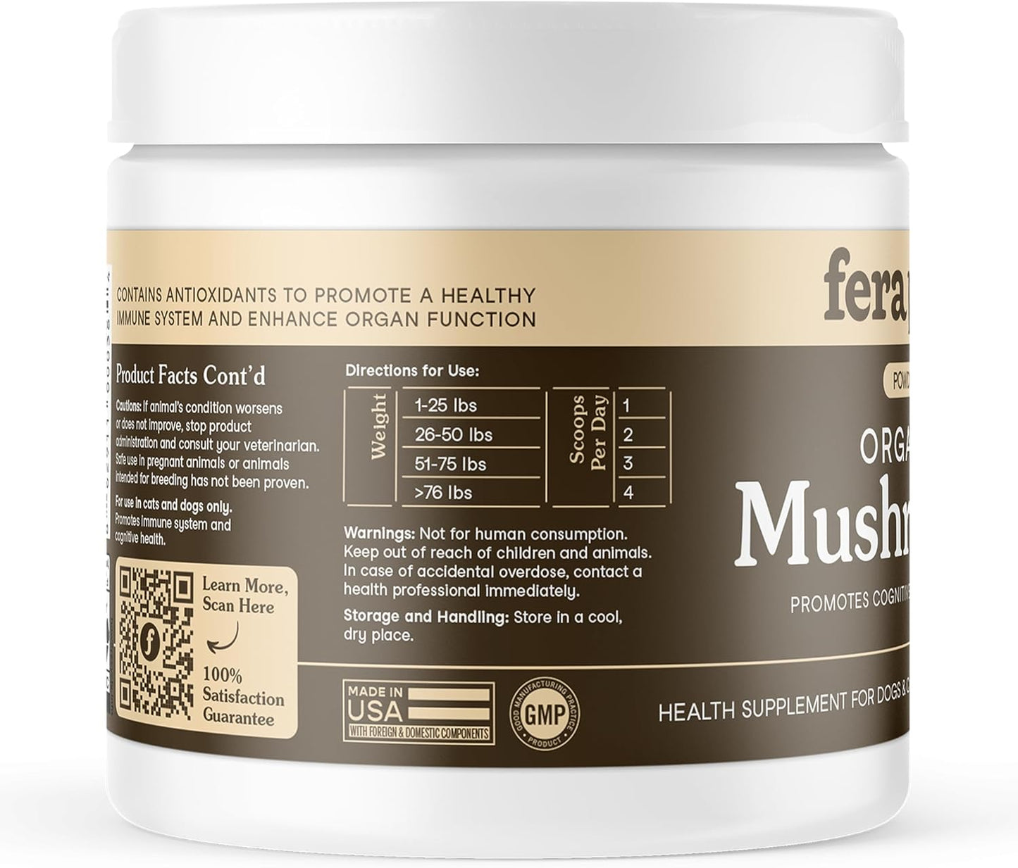 Fera Pets Organic Mushroom Supplement for Dogs & Cats – 10-Mushroom Blend, 120 Scoops - görsel 6