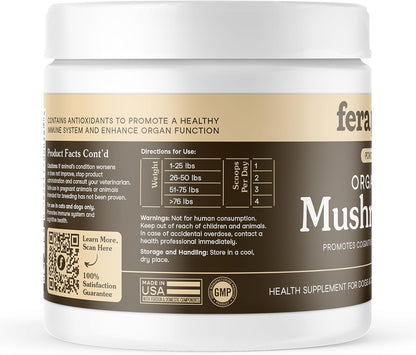 Fera Pets Organic Mushroom Supplement for Dogs & Cats – 10-Mushroom Blend, 120 Scoops