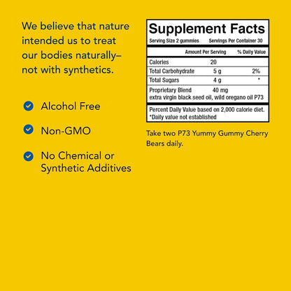 NORTH AMERICAN HERB & SPICE kid-e-kare Yummy Gummy Cherry Bears - 60 Real Cherry Gummies - Daily Immune Support for Children - With P73 Oreganol & Black Seed Oil - Non-GM - 30 Servings