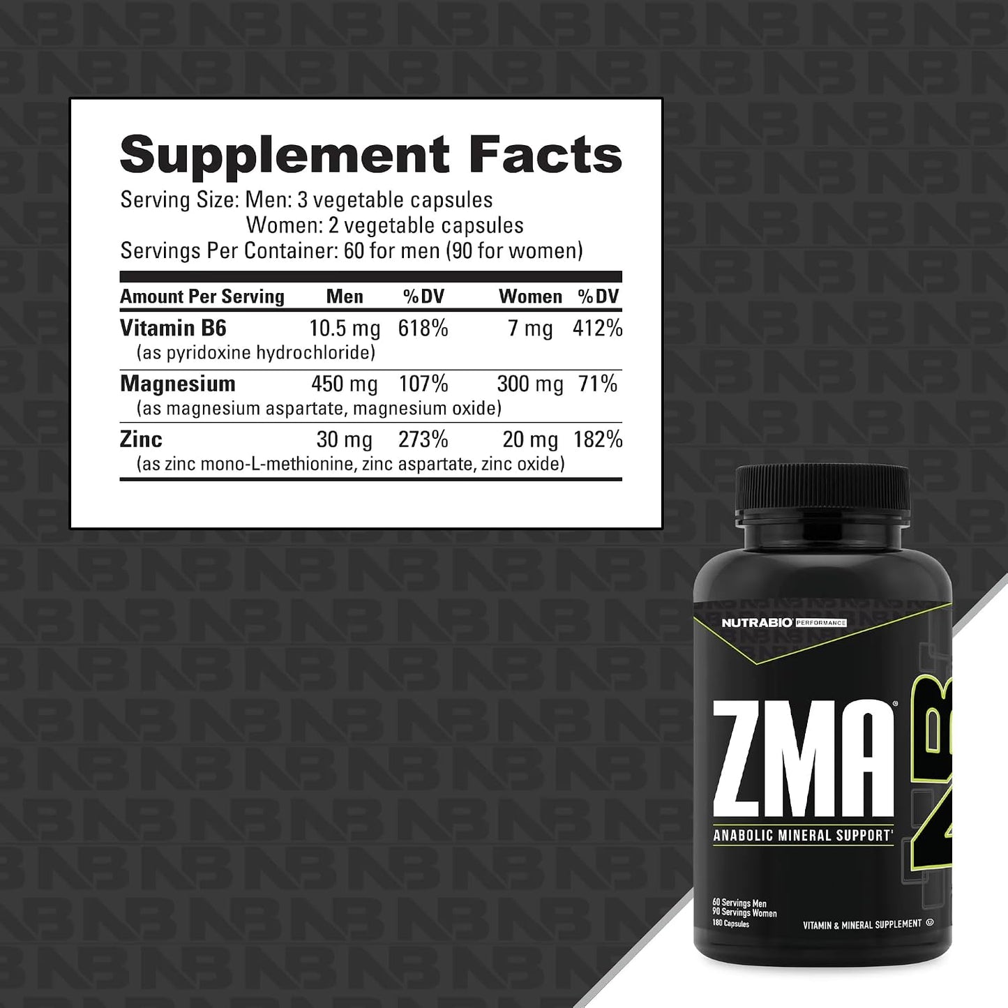 NutraBio ZMA - Zinc Magnesium Supplement with Vitamin B6 (180 Capsules) - görsel 2
