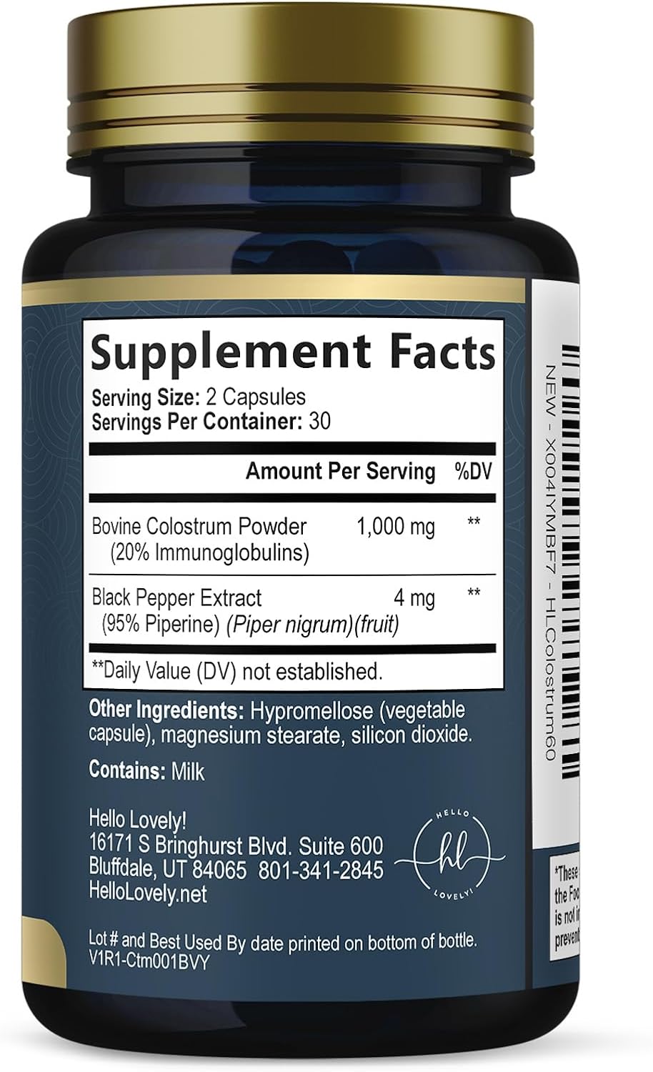 Hello Lovely! Bovine Colostrum Supplement - 1000mg, 20% Immunoglobulins - 60 Capsules - görsel 9