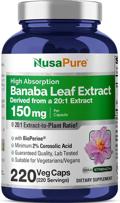 NusaPure Banaba Leaf, 150 mg, 220 Veg Capsules (Non-GMO, Vegan)
