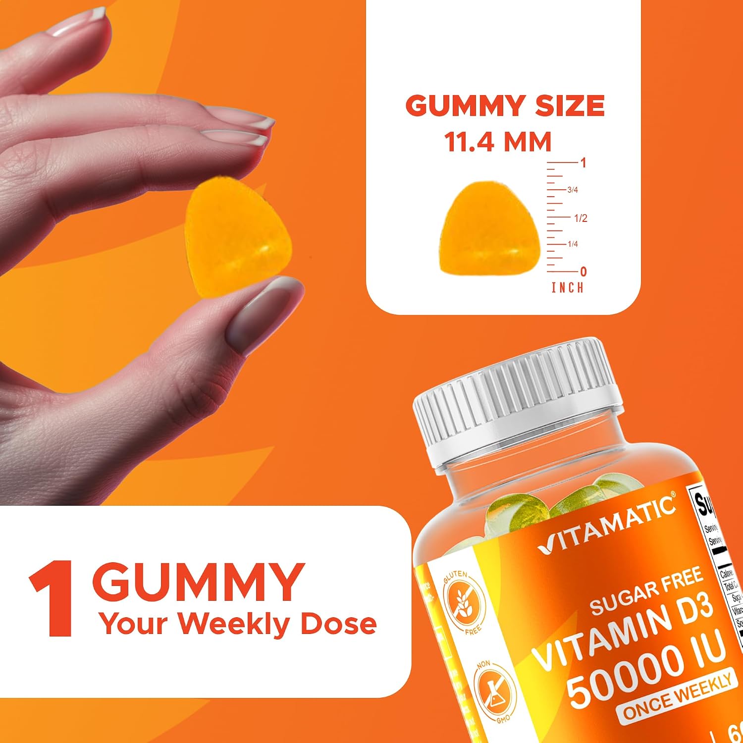 Vitamatic Sugar Free Vitamin D3 50,000 IU Weekly Supplement – 60 Pectin-Based Gummies - görsel 3