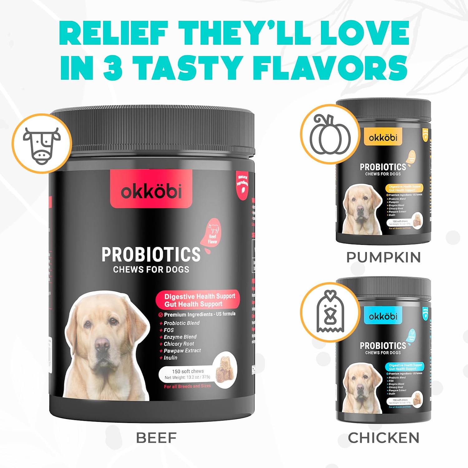 Probiotics for Dogs Chews 150PCs – Digestive, Gut Health & Diarrhoea Support – Probiotic Chews for Dogs – Vet Approved Formula with Dog Probiotics, Enzymes & Natural Ingredients – Beef Flavour - görsel 7