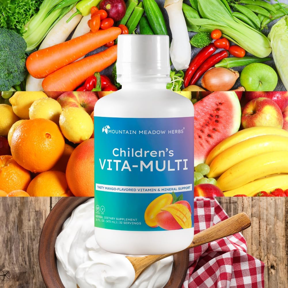 Mountain Meadow Herbs Children's Vita-Multi: Blended Vitamin & Mineral Supplement - Fast-Absorbing Liquid Kids Vitamins with Fruits, Greens, and Lutein for Eye Support (473 ml) - görsel 5