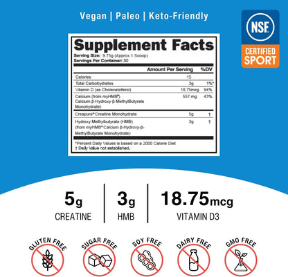 OptimalStack Creatine Monohydrate, HMB & Vitamin D3 Stack | NSF Certified | Unflavoured, 30 Servings