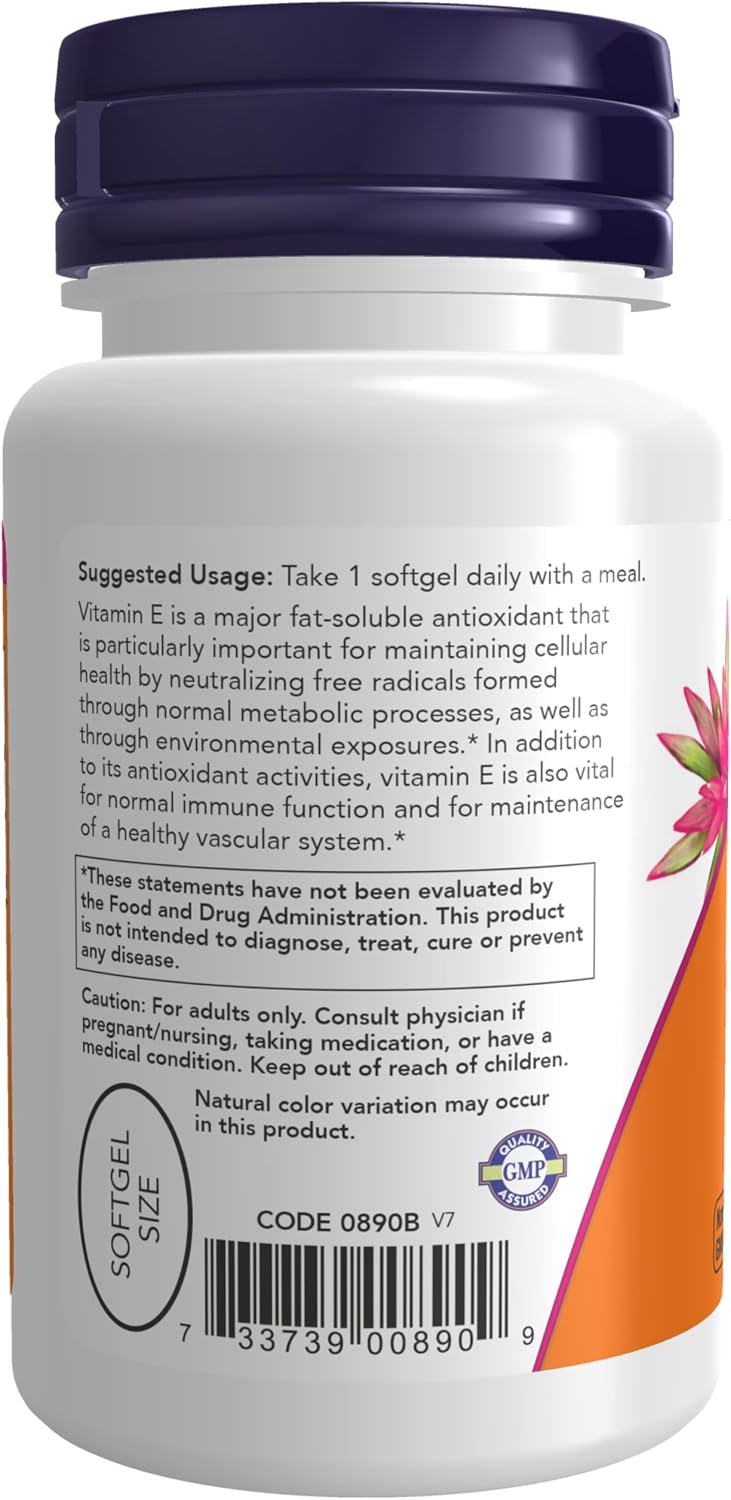 NOW Foods Vitamin E 400 IU with Mixed Tocopherols, 50 Softgels - görsel 3