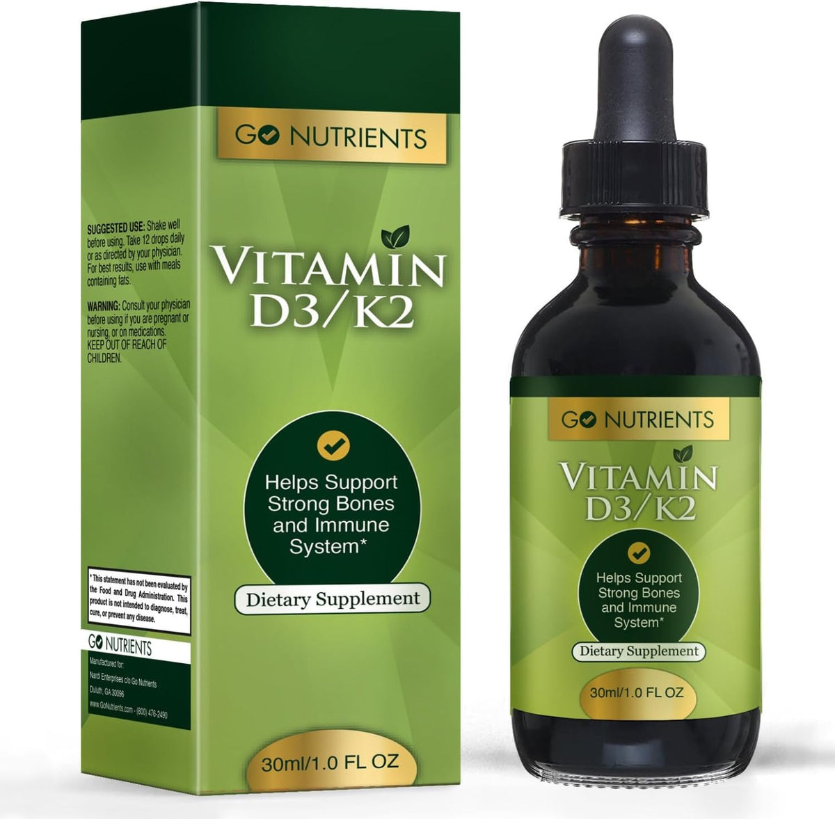 Go Nutrients Liquid Vitamin D3 + K2 Drops - görsel 1