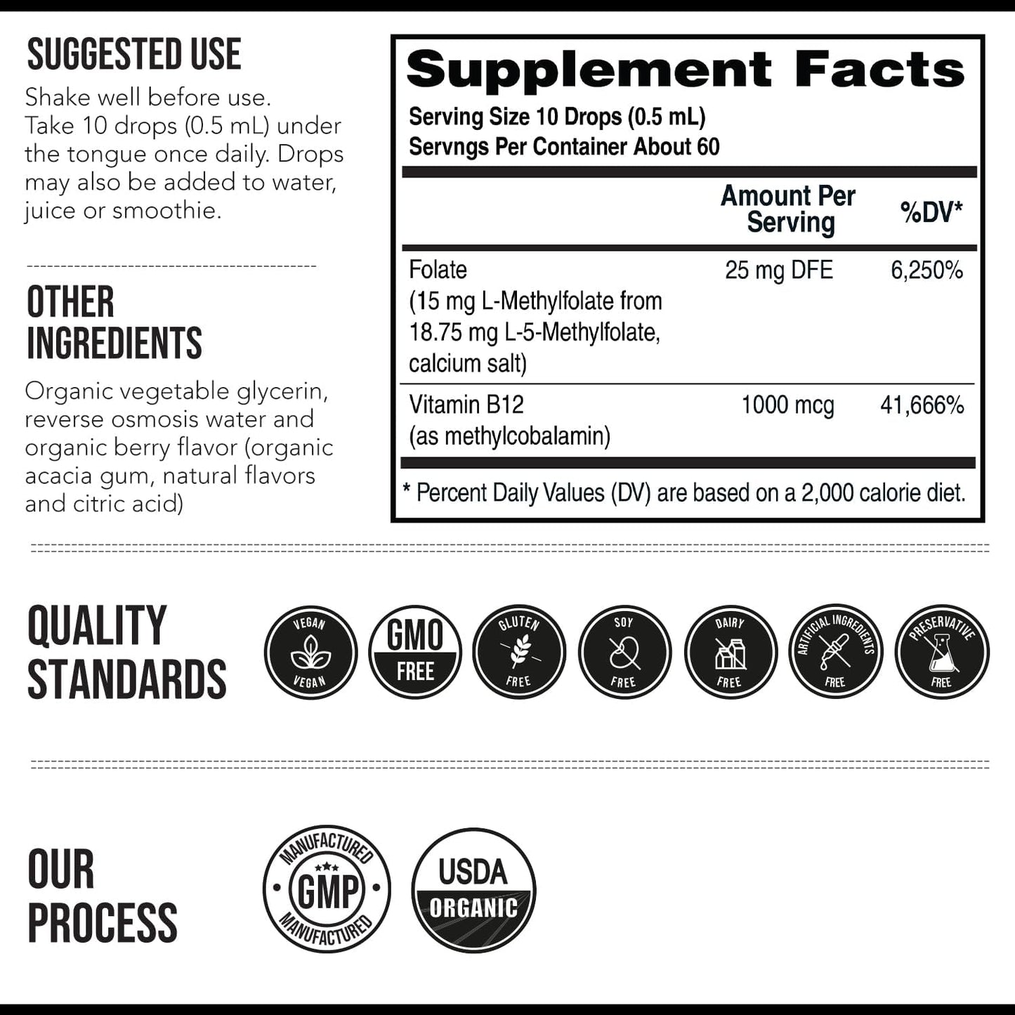 L-Methylfolate 15mg with Methyl B12 Cofactor – High Potency Liquid Sublingual Active 5-MTHF – Organic Berry Flavour – Bioactive Forms Vitamin B9 and B12 (30 ml) - görsel 6