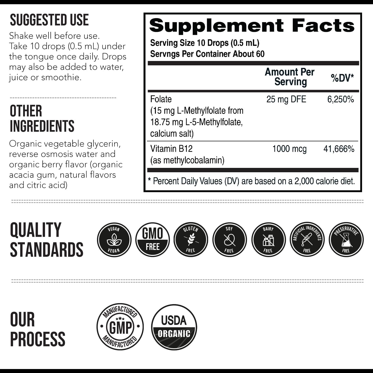 L-Methylfolate 15mg with Methyl B12 Cofactor – High Potency Liquid Sublingual Active 5-MTHF – Organic Berry Flavour – Bioactive Forms Vitamin B9 and B12 (30 ml) - görsel 6