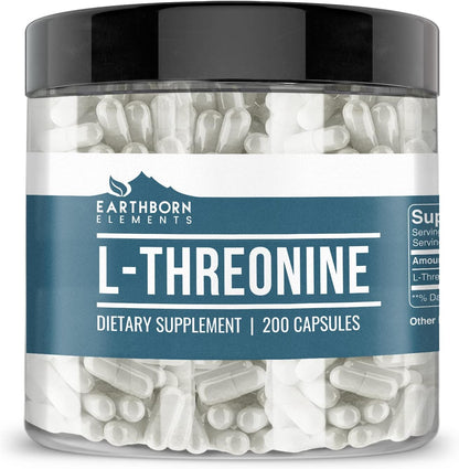 Earthborn Elements L-Threonine - 200 Capsules | Essential Amino Acid | Pure and Undiluted