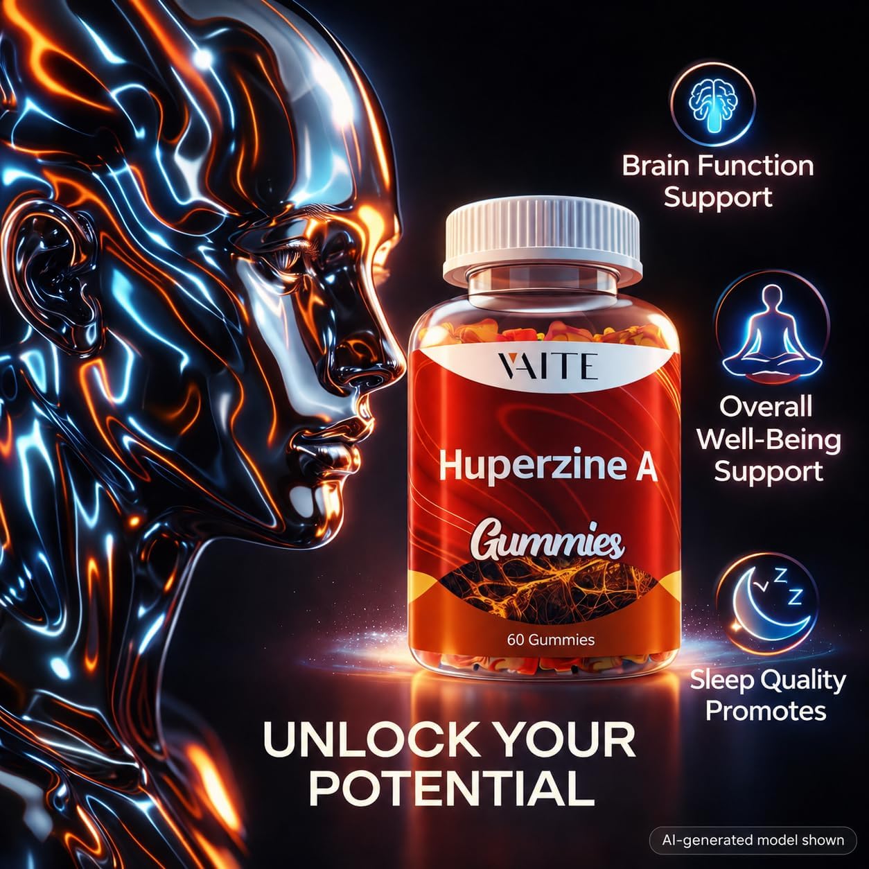 VAITE Huperzine A Gummies 200 mcg - Brain Supplement for Memory and Focus - 60 Vegan Chewables - görsel 2