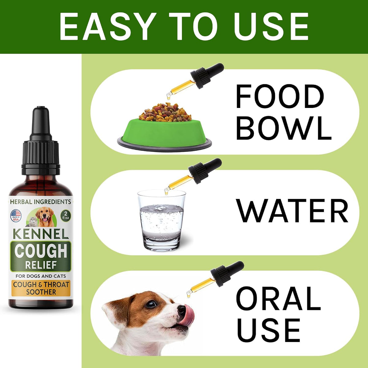 Kennel Cough Treatment for Dogs & Cats - Collapsed Trachea & Cat Asthma Support - Dog Cough Suppressant - Liquid Throat Soother - Dry, Wet & Barky Pet Cough Relief for All Breeds - Made in the USA - 2 Oz (approx. 59 ml) - görsel 6