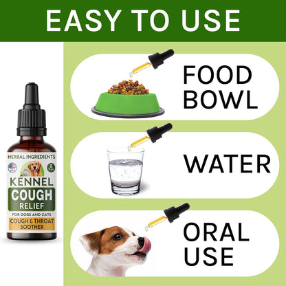 Kennel Cough Treatment for Dogs & Cats - Collapsed Trachea & Cat Asthma Support - Dog Cough Suppressant - Liquid Throat Soother - Dry, Wet & Barky Pet Cough Relief for All Breeds - Made in the USA - 2 Oz (approx. 59 ml)