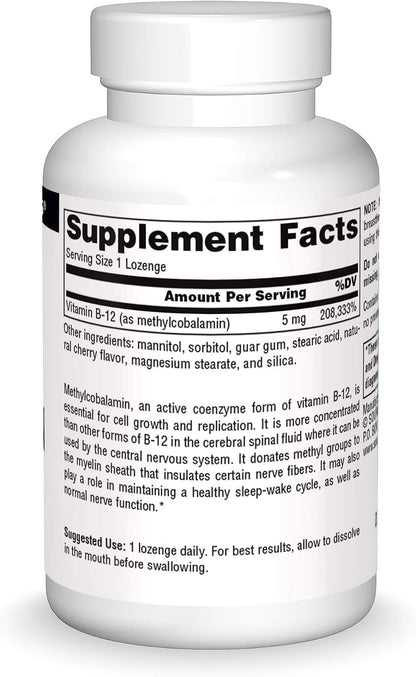 Source Naturals Methylcobalamin Vitamin B12 5 mg Cherry Flavoured Lozenges