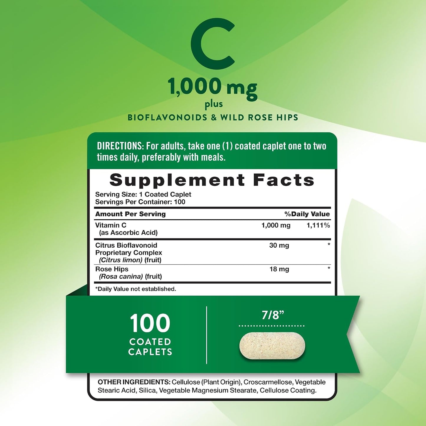 Nature's Truth Vitamin C Bioflavonoids & Rose Hips | 1000mg | 100 Caplets | Vegan, Non-GMO and Gluten-free Supplement - görsel 2