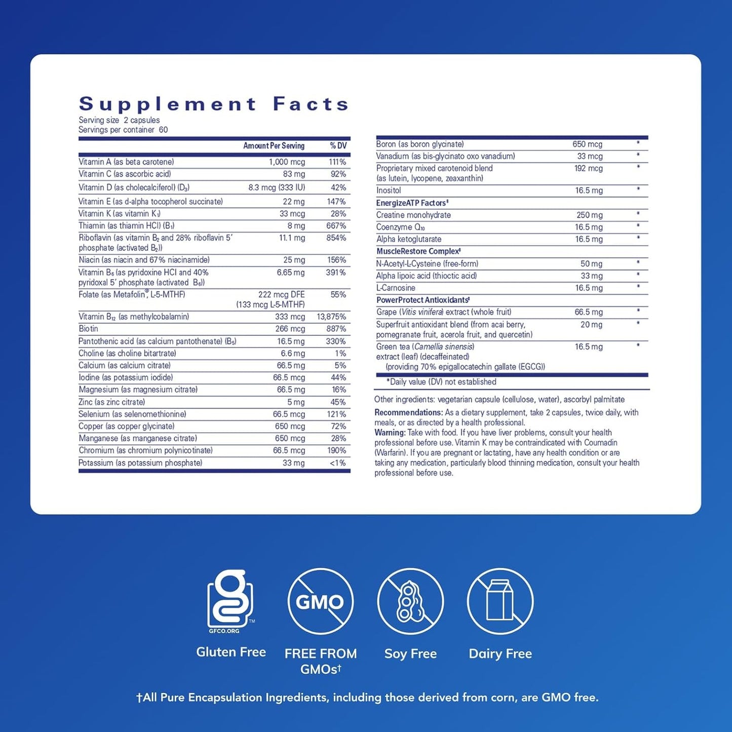 Pure Encapsulations Athletic Nutrients - Multivitamin/Mineral Complex for Exercise Performance and Training - 120 Capsules - görsel 2