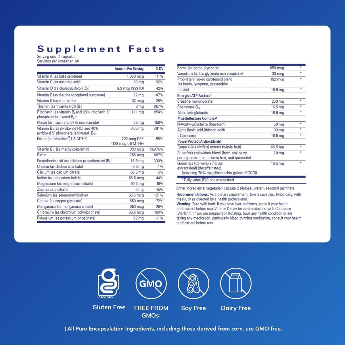 Pure Encapsulations Athletic Nutrients - Multivitamin/Mineral Complex for Exercise Performance and Training - 120 Capsules - görsel 2