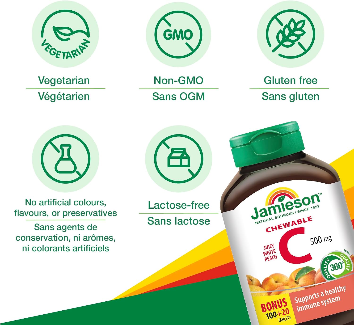 Jamieson Vitamin C Chewables 500 mg - Juicy White Peach Flavour, 120 Tablets - görsel 4
