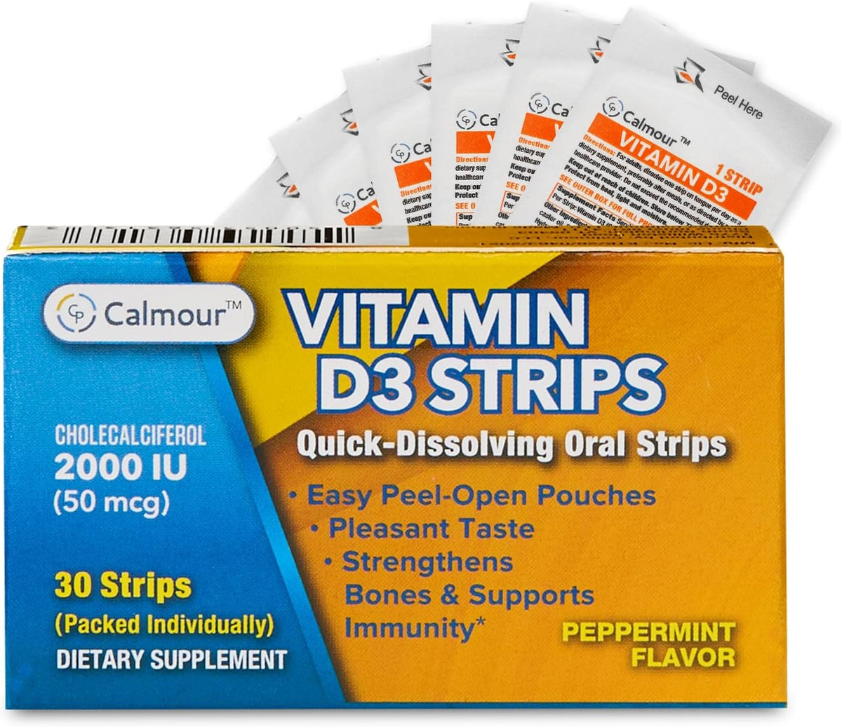 Calmour Vitamin D3 Strips 100 Pack | 2000 IU Oral Dissolvable Strips | Peppermint Flavour - görsel 7