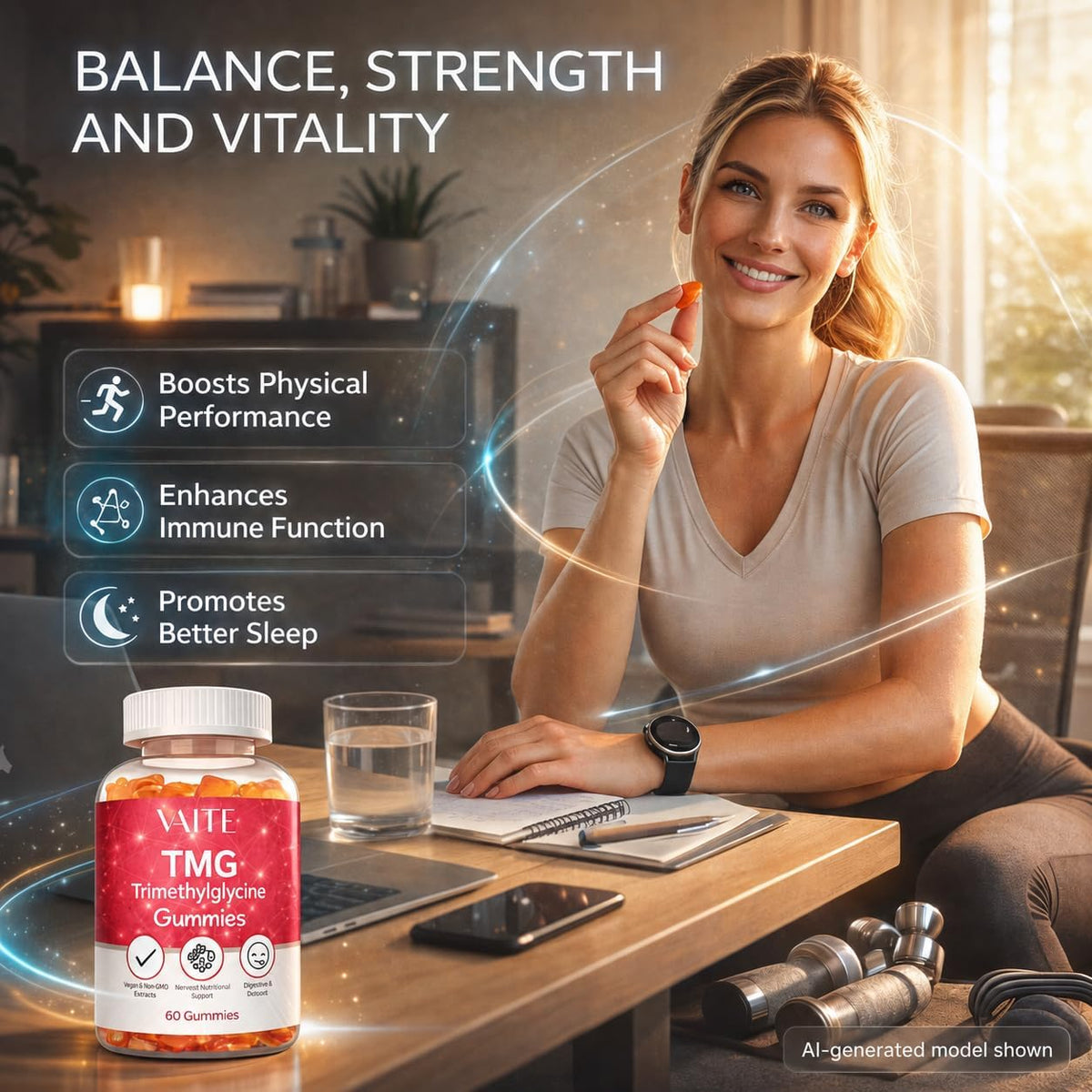 VAITE TMG Supplements – Trimethylglycine 800mg Gummies, Vegan Chewables for Energy Support - görsel 2