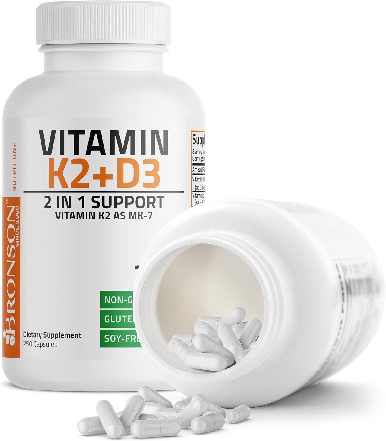 Bronson Vitamin D3 5000IU & K2 MK-7 Supplement - 250 Capsules - görsel 6