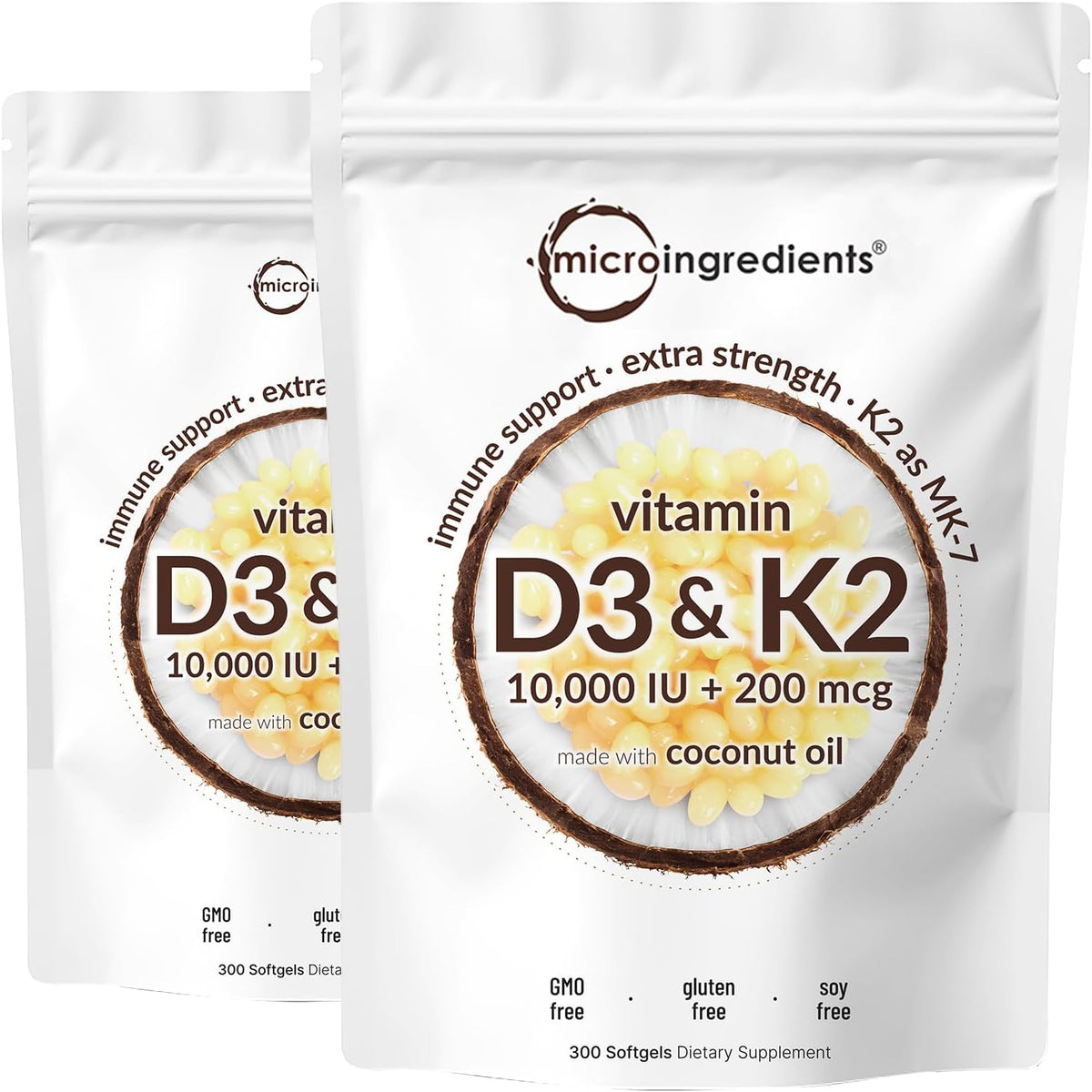 Micro Ingredients Vitamin D3 10,000 IU + K2 MK-7 200 µg, 300 Mini Soft gel capsules with MCT Coconut Oil - 2-in-1 Vitamins D & K Complex - Extra Strength, Non-GMO, Gluten-free - görsel 8