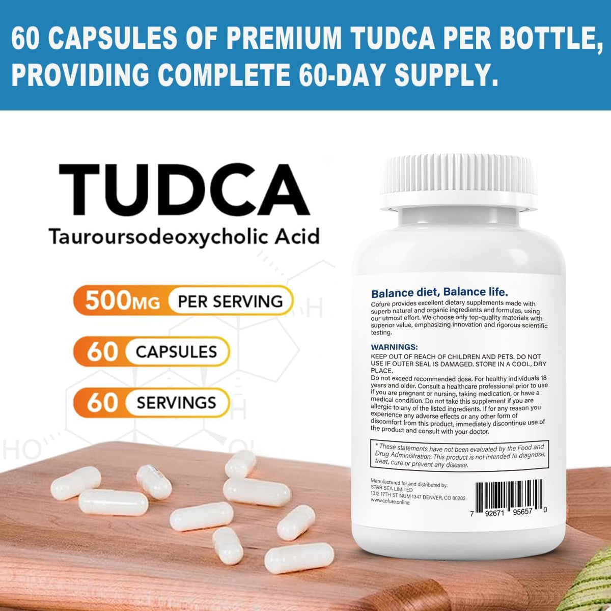 TUDCA 500mg Supplement – Liver and Gallbladder Support – Vegan, Gluten-free, Non GMO – 60 Capsules - görsel 6