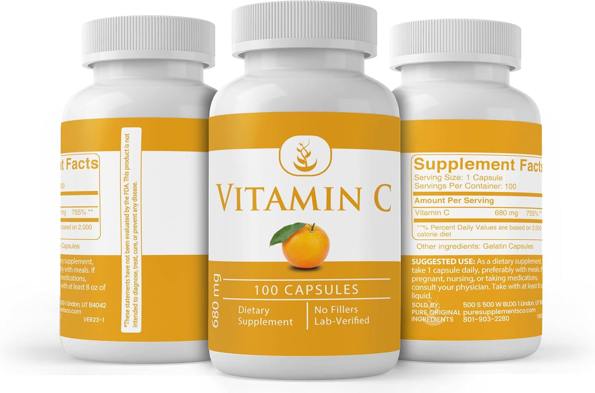 PURE ORIGINAL INGREDIENTS Vitamin C – 100 Capsules, No Additives or Fillers - görsel 4