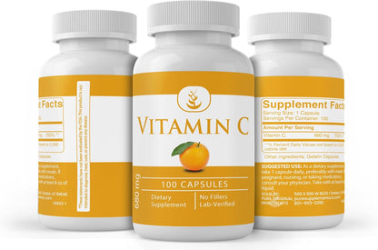 PURE ORIGINAL INGREDIENTS Vitamin C – 100 Capsules, No Additives or Fillers