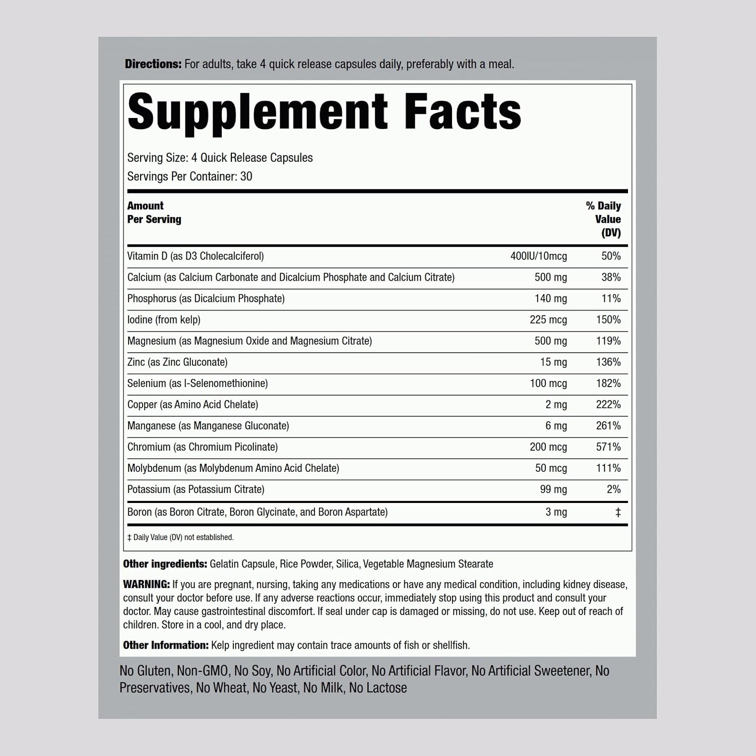 Piping Rock Chelated Multi Mineral Supplement - Iron-Free, 120 Capsules - görsel 2