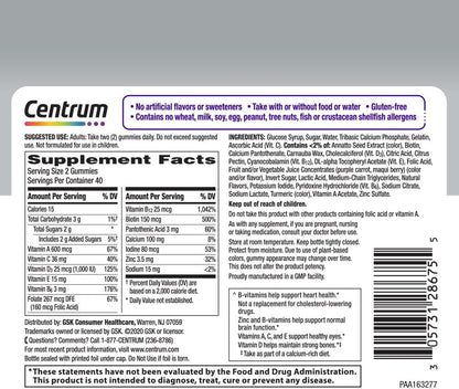 Centrum MultiGummies for Women 50 Plus, Multivitamin Gummy Food Supplement with Vitamin D3, B6, B12, 80 Gummies