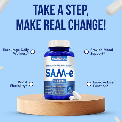 SAM-E Supplement 400mg | Easy Absorption S-Adenosyl-L-Methionine SAM-e for Joint and Mood Support | Non-GMO and Gluten-free | 90 Day Supply