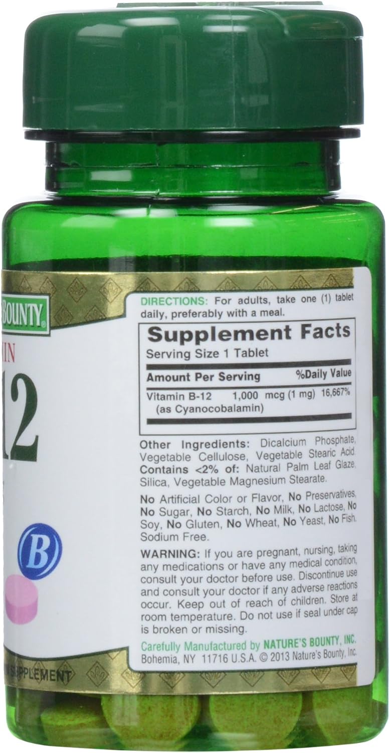Nature's Bounty Vitamin B-12 1000 mcg Tablets, 100 Count - görsel 3