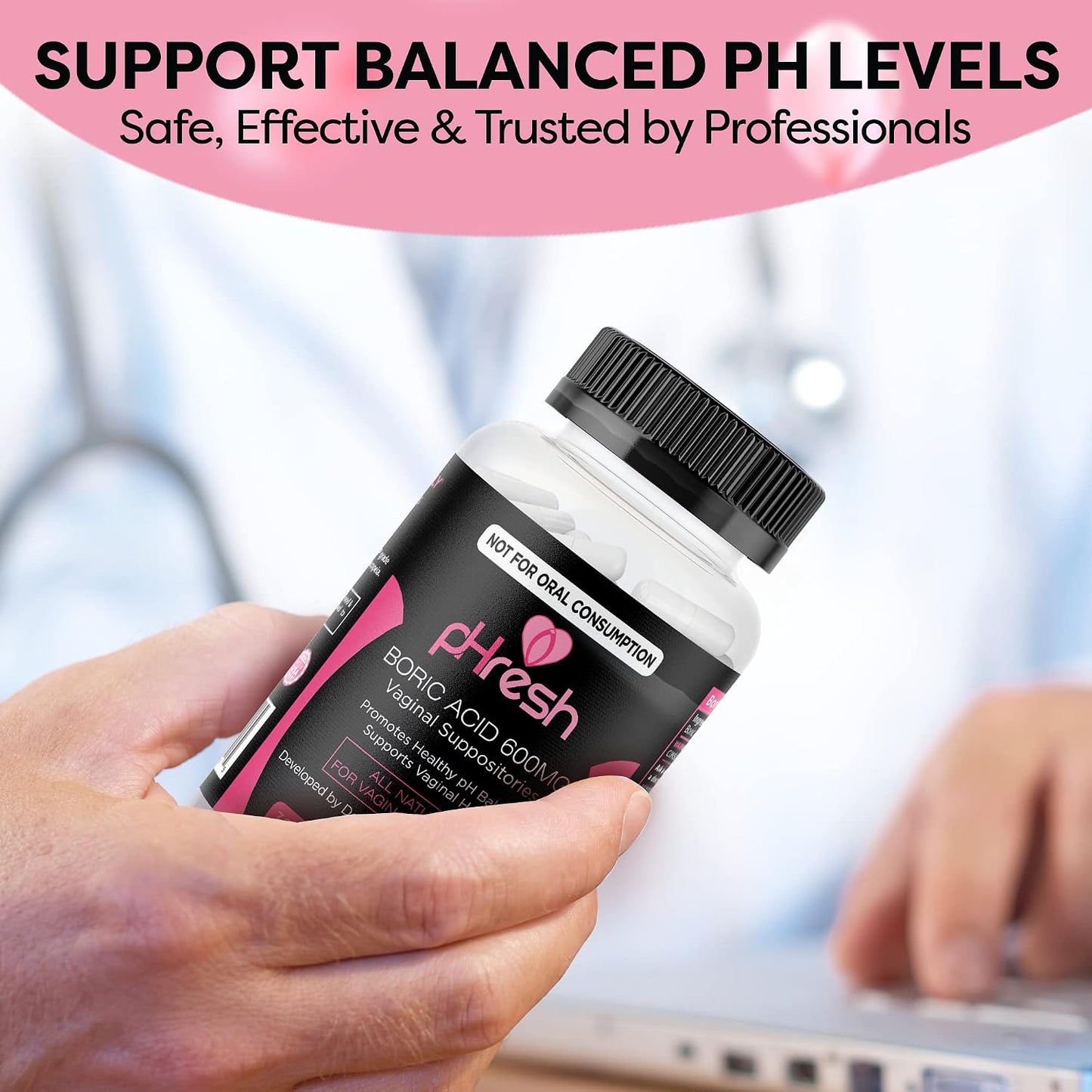 pHresh Boric Acid Suppositories for Women - Natural Vaginal Health Support - görsel 6