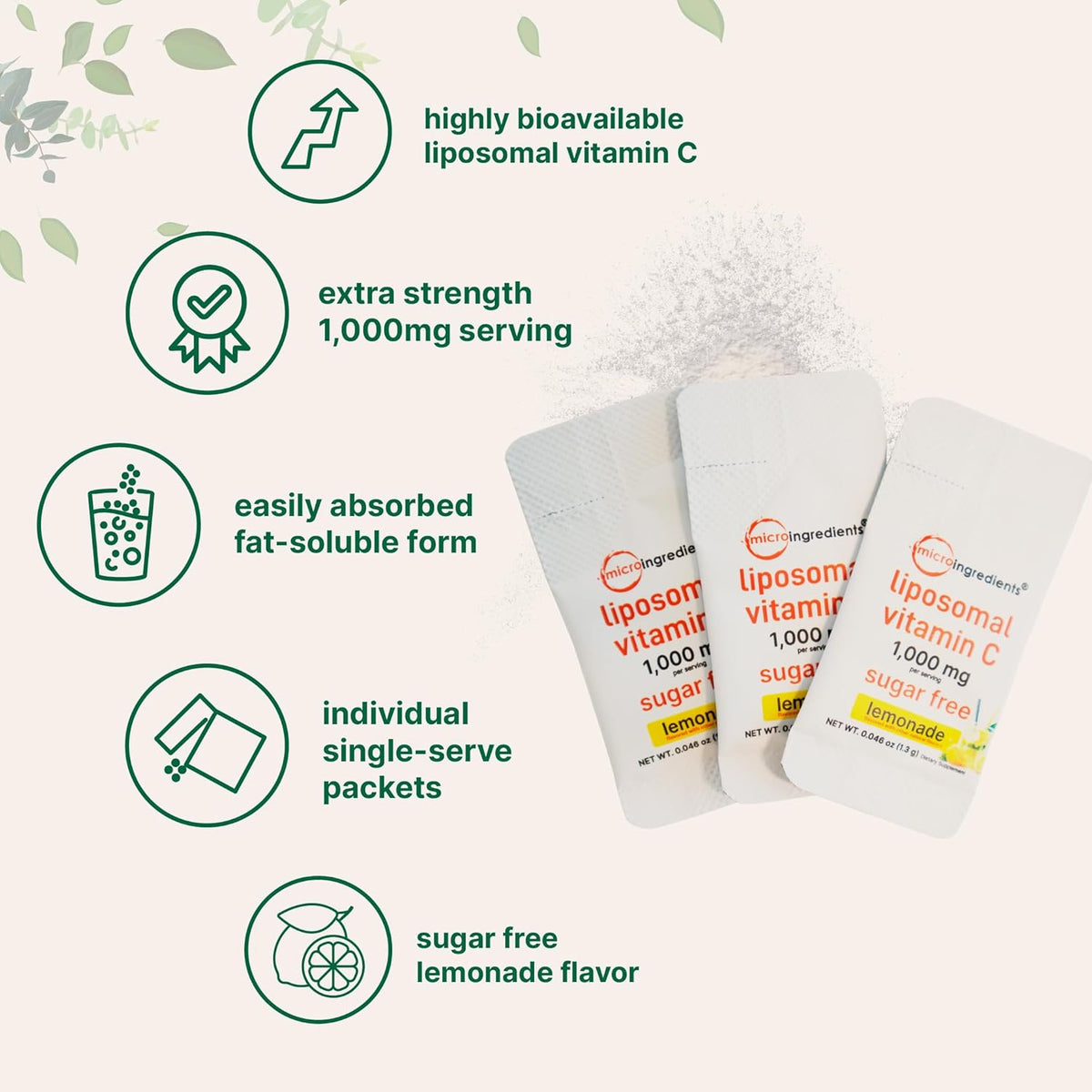 Micro Ingredients Liposomal Vitamin C Powder Packets – 1,000mg, 40 Travel Packets, Lemonade Flavour - görsel 4