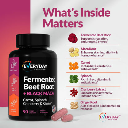 Organic Fermented Beet Root and Black Maca Capsules - Superfood Blend for Energy and Wellness