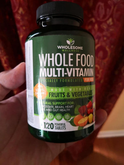 Wholesome Wellness Whole Food Multivitamin for Men - Natural Multi Vitamins, Minerals, Organic Extracts - Vegan - 120 Tablets